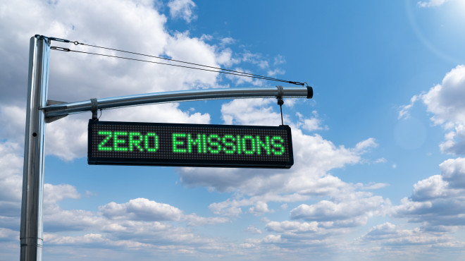 Schild mit der Aufschrift "Zero Emissions"