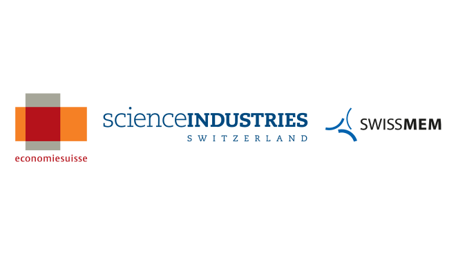 Drei Logos: economiesuisse, scienceindustries und Swissmem