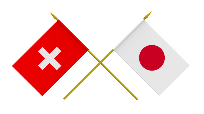 Gekreuzte Fahnen Japan und Schweiz 