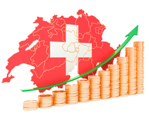 Schweizer Flagge, grüner Pfeil nach oben, Münzen