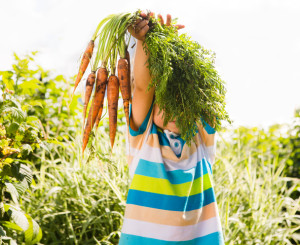 Mädchen mit Karotten in der Hand