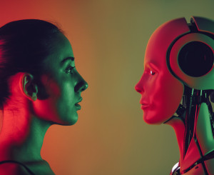 Künstliche Intelligenz Person und Roboter im Profil