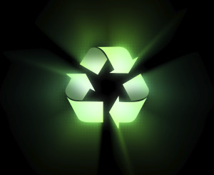 grün leuchtendes Recycling Zeichen