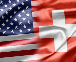 Amerikanische und schweizer Fahne